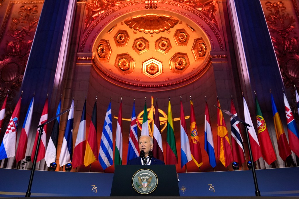 Biden sticks to teleprompters as he gives NATO chief Medal of Freedom to kick off 75-year summit