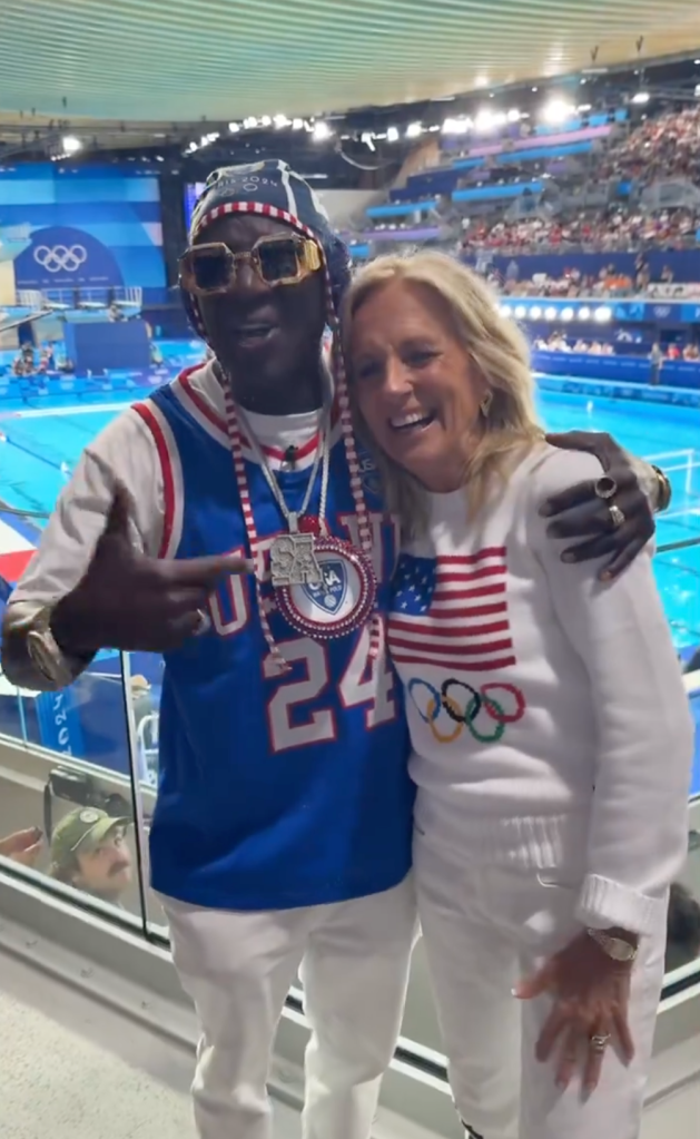 Flavor Flav hugs Jill Biden at US water polo match in wild Olympics crossover