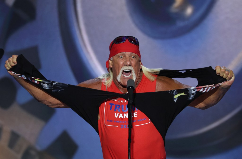 Hulk Hogan tears off shirt at RNC to reveal Trump-Vance tank top: ‘Toughest of them all’