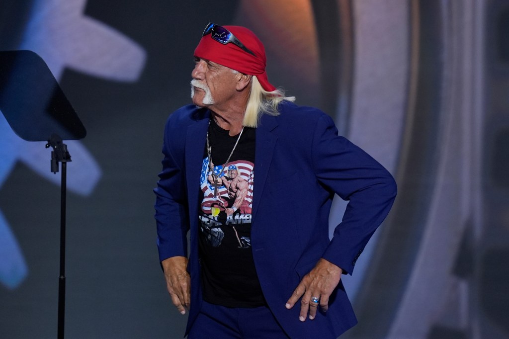 Hulk Hogan tears off shirt to reveal Trump-Vance tank top in fiery RNC speech