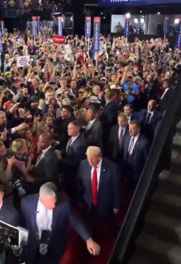 Trump flanked by horde of male Secret Service agents during RNC — a stark difference from deadly rally