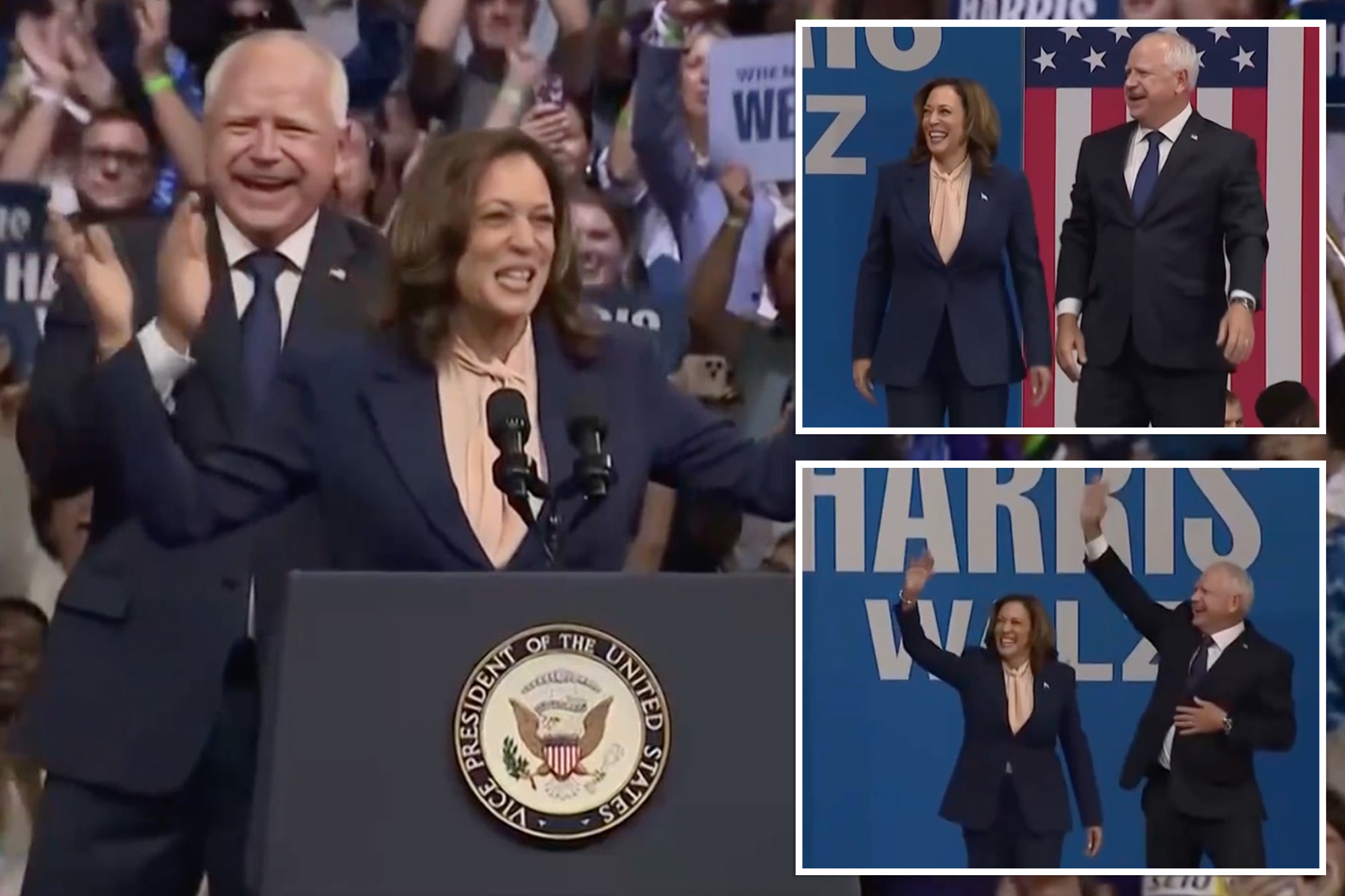 Kamala Harris and Tim Walz take stage together for first time in Philly