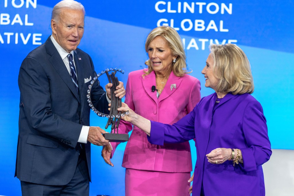 Joe Biden tells Hillary Clinton ‘I love you’ after being ‘trapped’ by wife Jill into giving NYC speech