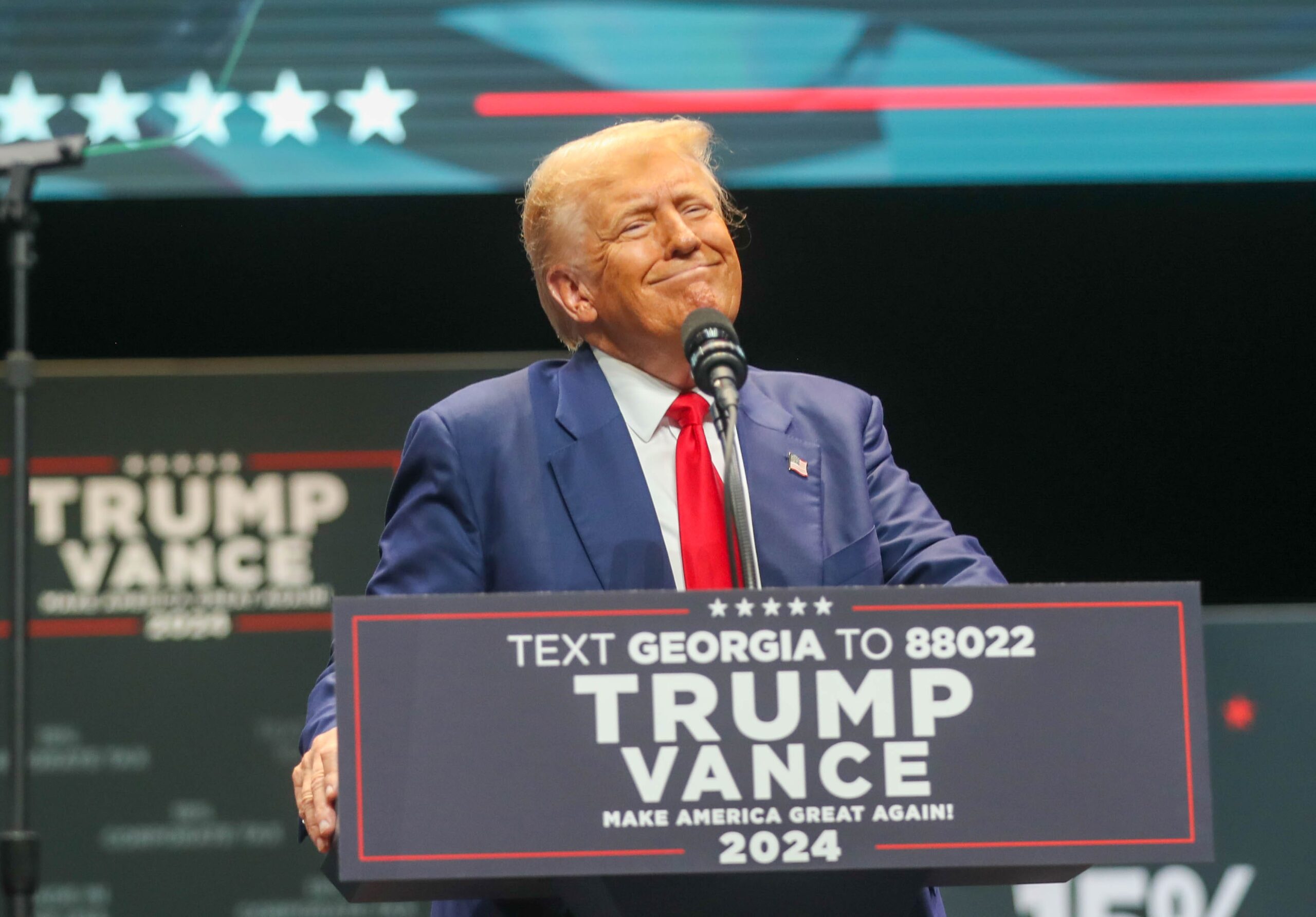 Trump prays on stage, thanks God for saving him from two assassination attempts