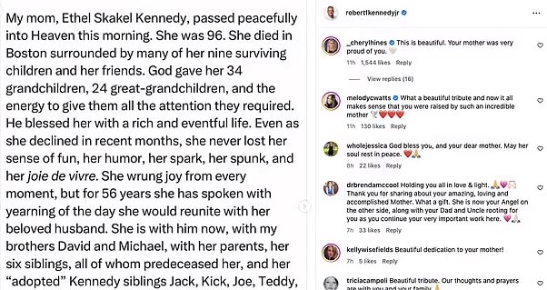 Cheryl Hines tells RFK Jr. that late mom Ethel Kennedy was ‘proud’ of him as she breaks public silence after Olivia Nuzzi affair