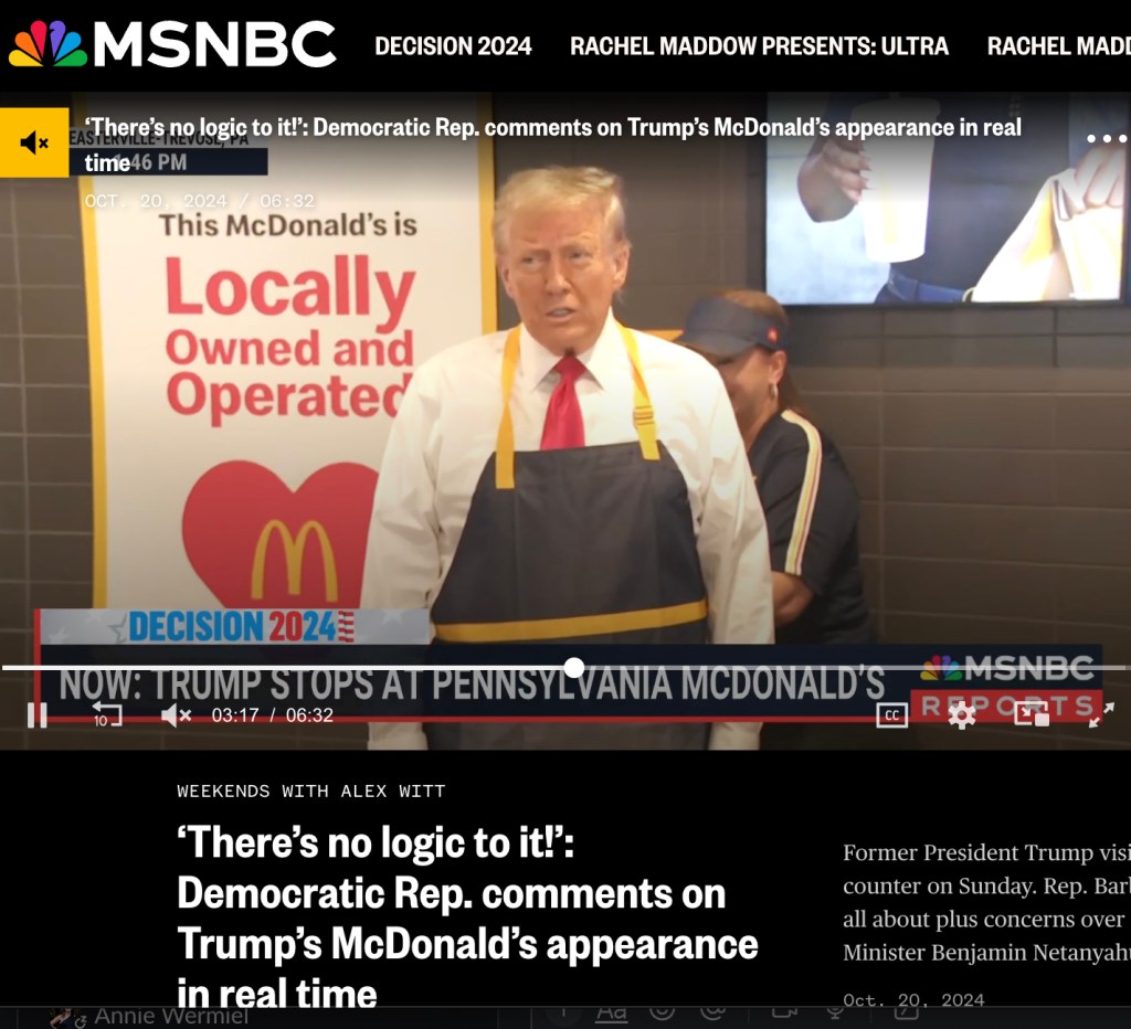 MSNBC dragged for desperate attempts to spin Trump’s McDonald’s appearance: ‘Drives the Left crazy’