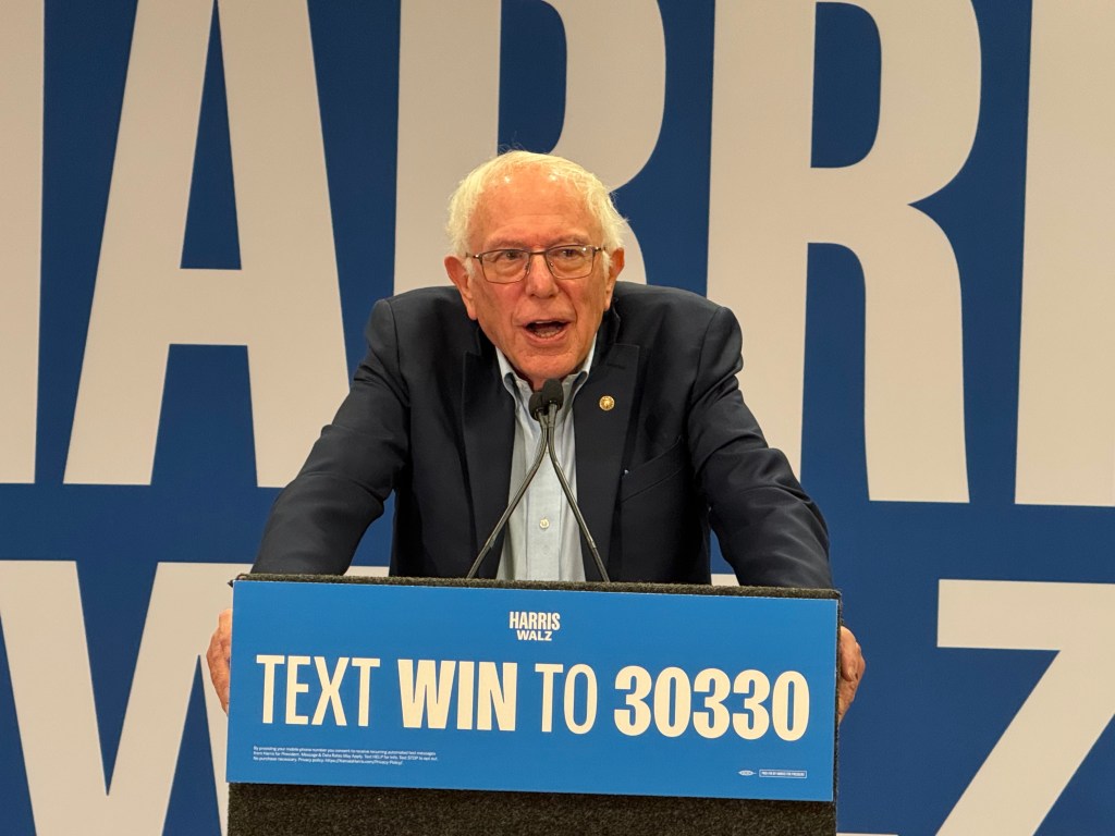 Bernie Sanders stumps for Kamala Harris in Las Vegas — without telling crowd to vote for her