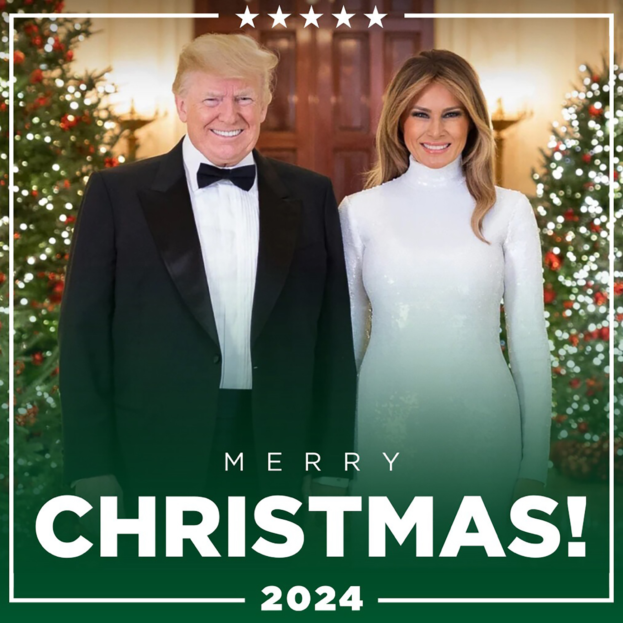 Trump keeps it merry and bright with recycled Xmas photo and  simple wish